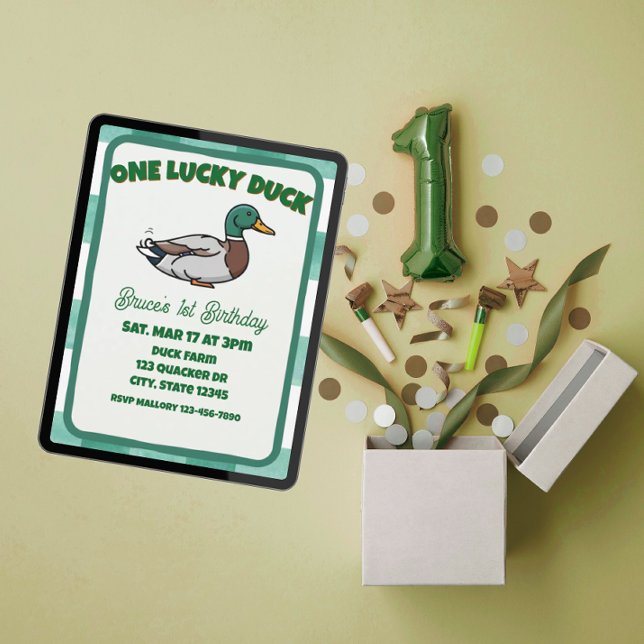 Convites One Lucky Duck, Mallard Green 1st Birthday (Criador carregado)