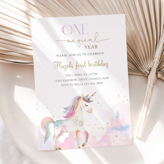 Convites One Magical Year Pastel Unicorn 1st Birthday Party (Criador carregado)