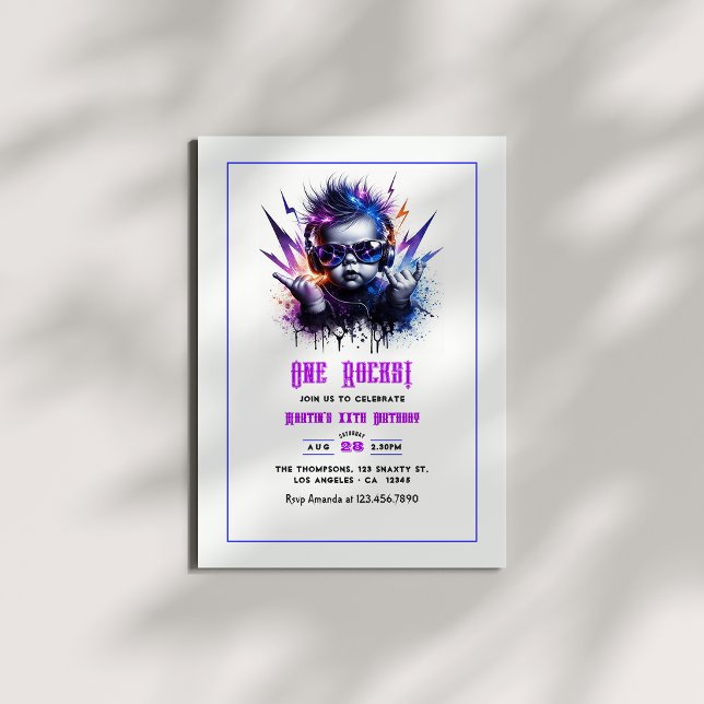 Convites One Rocks! Festa de 1º Aniversário Rock On (One Rocks! Rock On 1st Birthday Party Invitation)