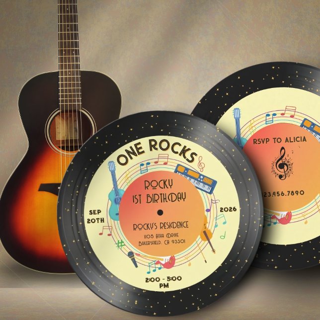 Convites One Rocks First Birthday Invitation - Nascer para  (Criador carregado)