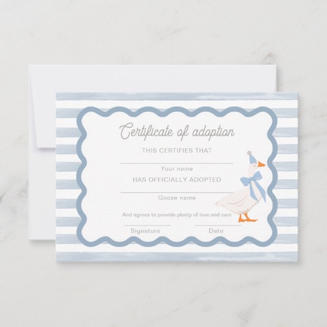 Convites One Silly Goose 1st Birthday Adoption Certificate (Frente)