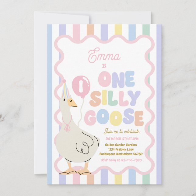 Convites One Silly Goose 1st Birthday Party Spring Birthday (Frente)