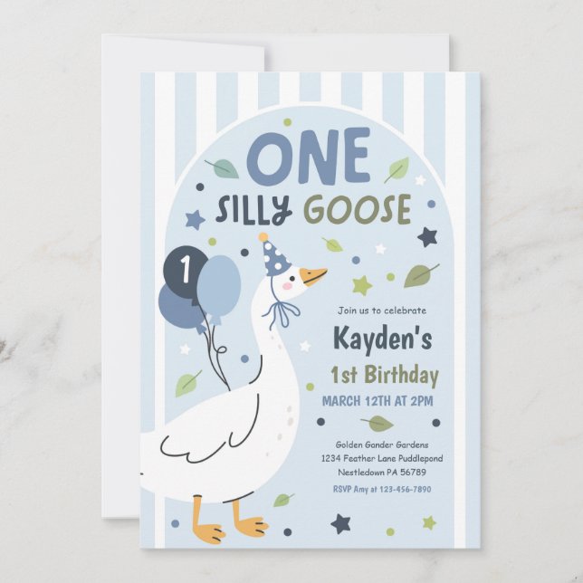 Convites One Silly Goose 1st Birthday Party Spring Birthday (Frente)