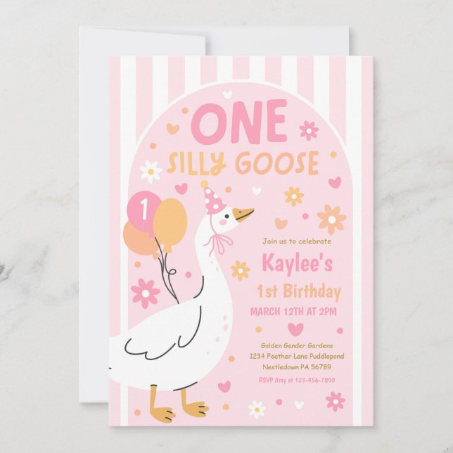 Convites One Silly Goose 1st Birthday Party Spring Birthday (Frente)