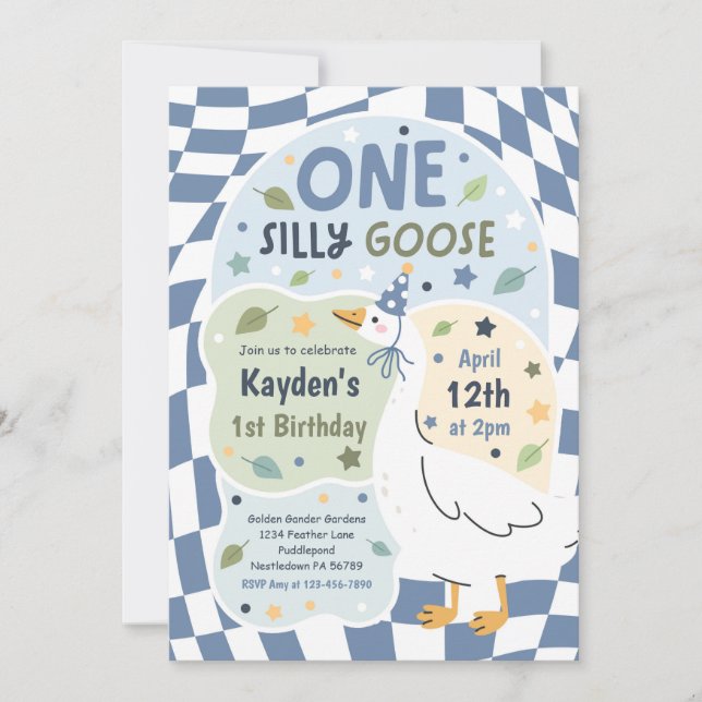 Convites One Silly Goose 1st Birthday Party Spring Birthday (Frente)