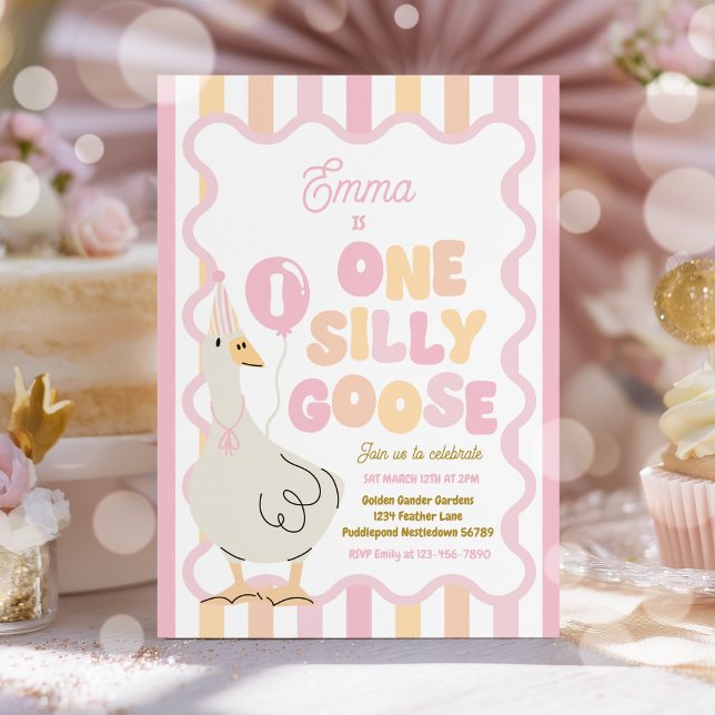 Convites One Silly Goose 1st Birthday Party Spring Birthday (Criador carregado)