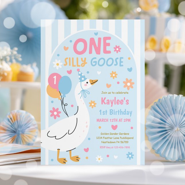 Convites One Silly Goose 1st Birthday Party Spring Birthday (Criador carregado)