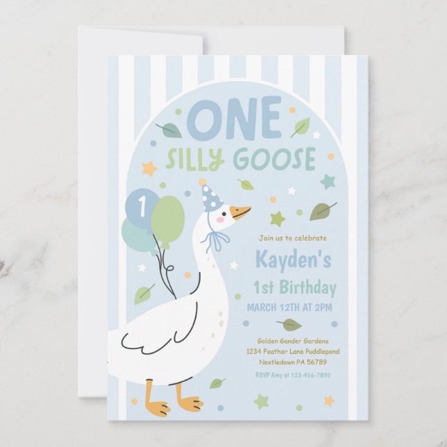 Convites One Silly Goose 1st Birthday Party Spring Birthday (Frente)