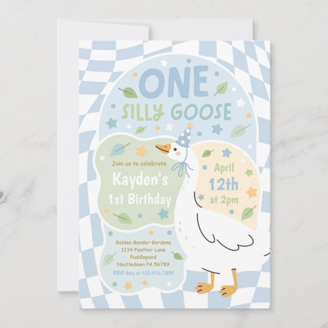 Convites One Silly Goose 1st Birthday Party Spring Birthday (Frente)