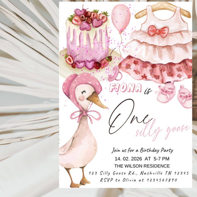 Convites One Silly Goose 1st Birthday- Valentine Baby Girl  (Criador carregado)