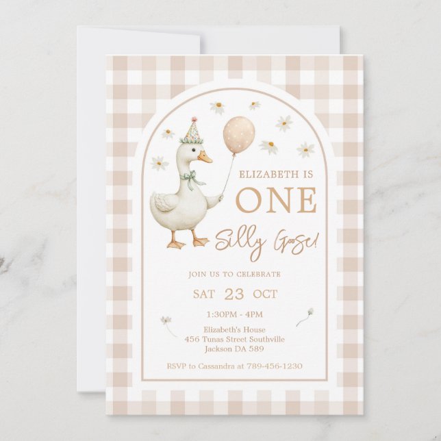 Convites One Silly Goose 1st First Birthday Party (Frente)