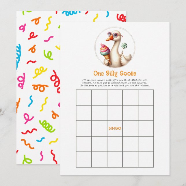 Convites One Silly Goose Birthday Bingo Game (Frente/Verso)