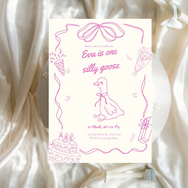 Convites One Silly Goose Birthday Girl Invitation (Criador carregado)