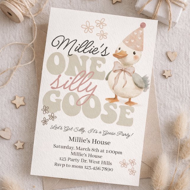 Convites One Silly Goose Birthday Invitation – Boho Goose  (Criador carregado)
