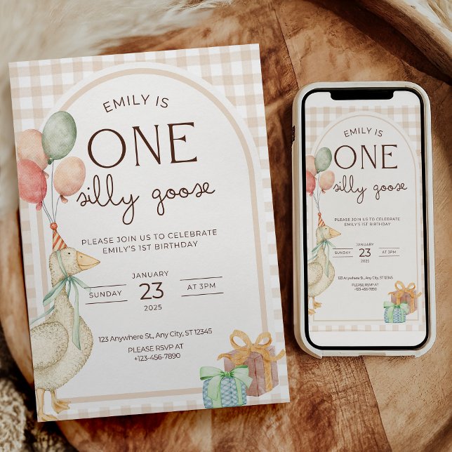 Convites One Silly Goose Birthday Invite Gender Neutral  (Criador carregado)