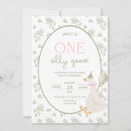 Convites One Silly Goose Birthday Invite Vintage Floral 1ST