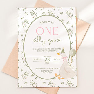 Convites One Silly Goose Birthday Invite Vintage Floral Fir