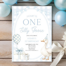 Convites ONE Silly Goose Blue 1st Birthday Party