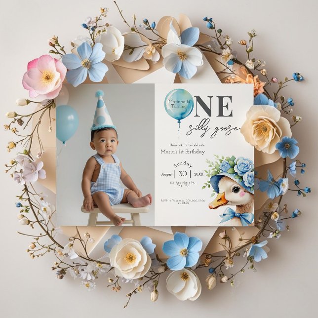 Convites One Silly Goose Boy 1st Birthday  Invitation (Criador carregado)