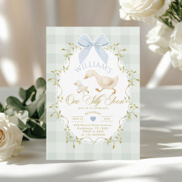 Convites One Silly Goose Boy Gingham 1st Birthday