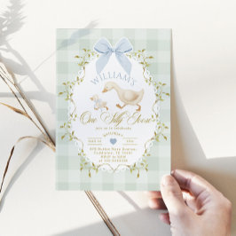 Convites One Silly Goose Boy Gingham 1st Birthday