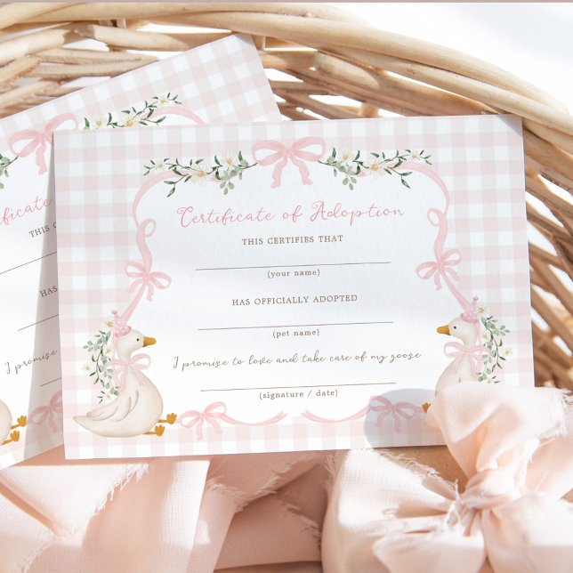 Convites One Silly Goose: Certificate of Adoption Card (Criador carregado)