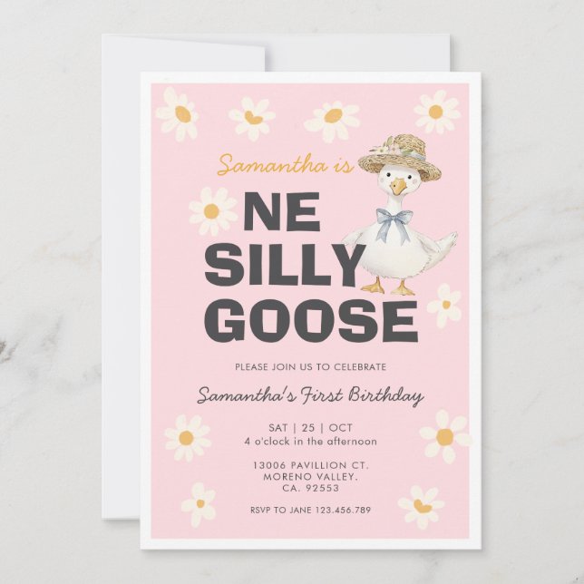 Convites One Silly Goose Daisy Birthday Party Invitation (Frente)