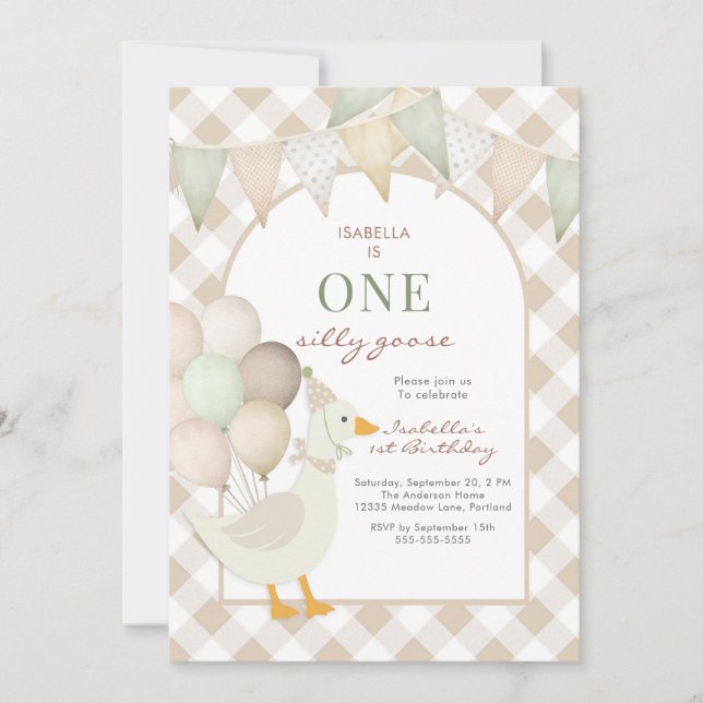 Convites One Silly Goose First 1st Birthday Invitation (Frente)