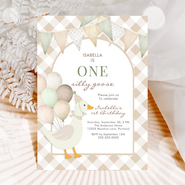 Convites One Silly Goose First 1st Birthday Invitation (Criador carregado)