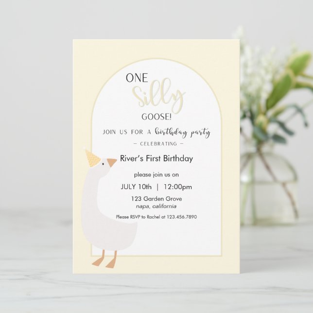 Convites One Silly Goose First Birthday Invitation (Em pé/Frente)