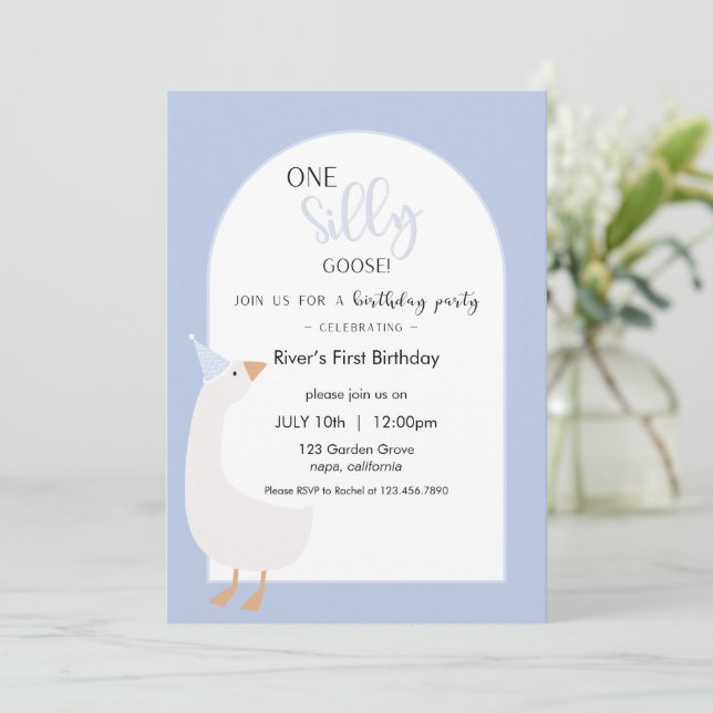 Convites One Silly Goose First Birthday Invitation (Em pé/Frente)