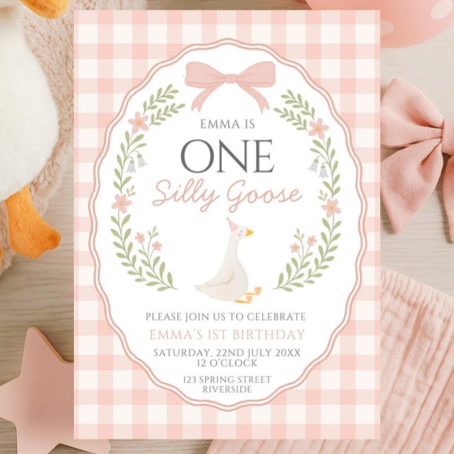 Convites One Silly Goose First Birthday Invitation, Editabl (Criador carregado)