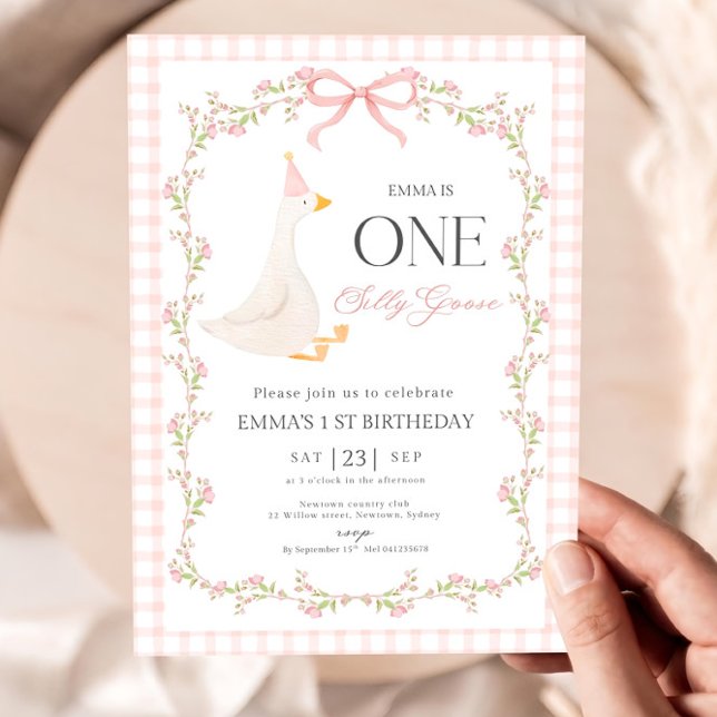 Convites One Silly Goose First Birthday Invitation, Elegant (Criador carregado)