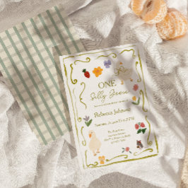 Convites One Silly Goose Gingham Cottagecore First Birthday