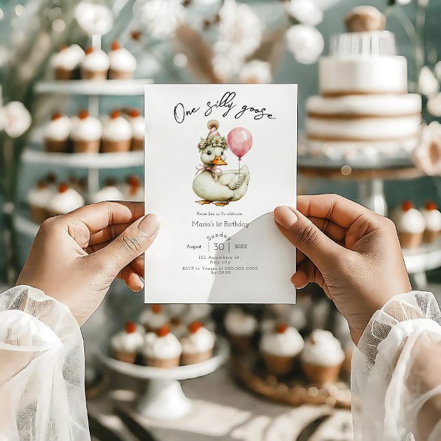 Convites One Silly Goose Girl 1st Birthday  (Criador carregado)