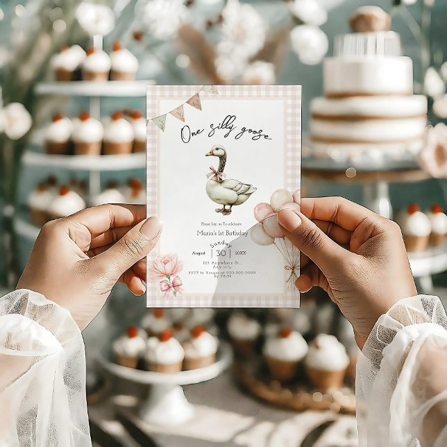 Convites One Silly Goose Girl 1st Birthday  Invitation (Criador carregado)