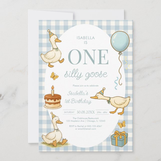Convites One Silly Goose Girl 1st Birthday Party Invitation (Frente)