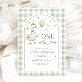 Convites One Silly Goose Green Girl 1st Birthday Invitation