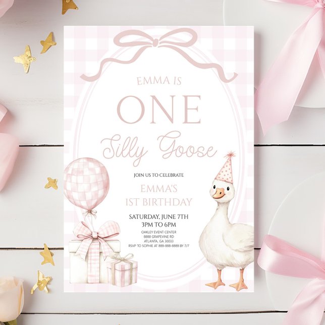 Convites ONE Silly Goose Pink 1st Birthday Party (Criador carregado)