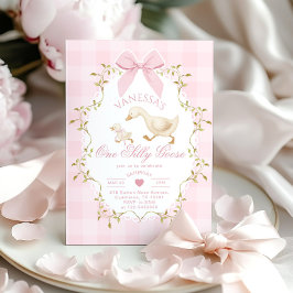 Convites One Silly Goose Pink Bow Girl 1st Birthday