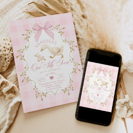 Convites One Silly Goose Pink Bow Girl 1st Birthday
