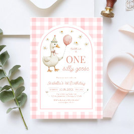 Convites One Silly Goose Pink Girl 1st Birthday Invitation