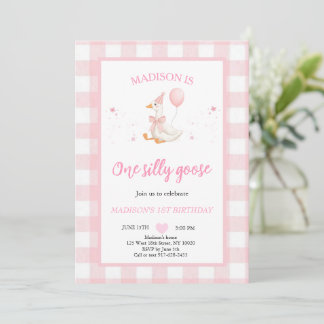 Convites One Silly Goose Spring Pink Daisy First Birthday 