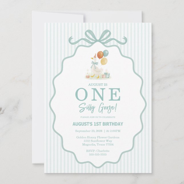Convites One Silly Goose Teal Boys 1st Birthday (Frente)