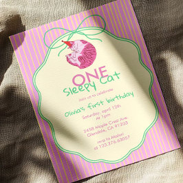 Convites One Sleepy Cat 1st Birthday – Yellow Stripes