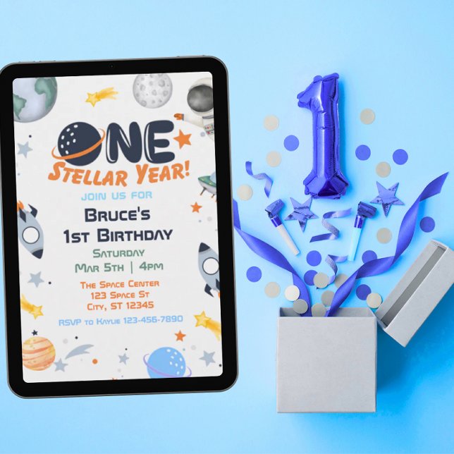 Convites One Stellar Year, Space 1st Birthday (Criador carregado)