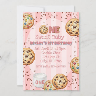 Convites One Sweet Baby, Pink Cookie 1st birthday