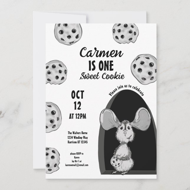 Convites One Sweet Cookie Mouse First Birthday (Frente)
