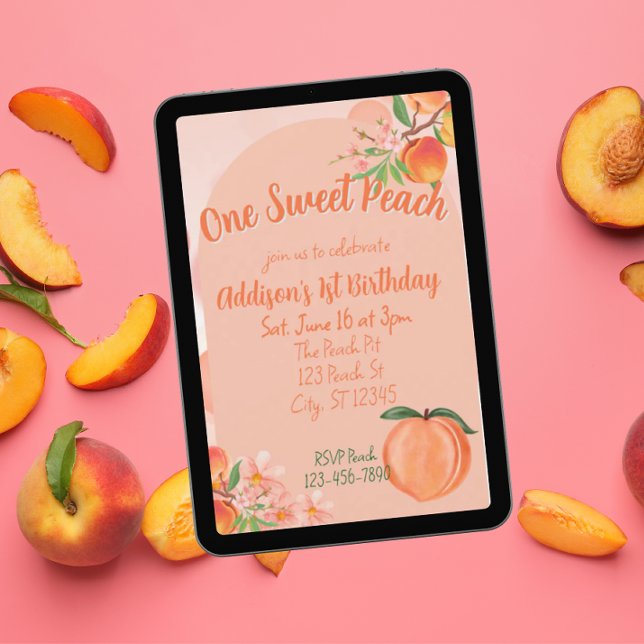 Convites One Sweet Peach, 1st Birthday (Criador carregado)