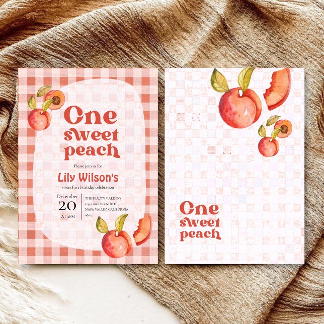 Convites One Sweet Peach 1st Birthday Invitation | Girl (Criador carregado)